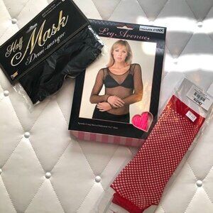 Leg Avenue Neon Pink Spandex Long-Sleeved Industrial Net Shirt Net Gloves & Mask